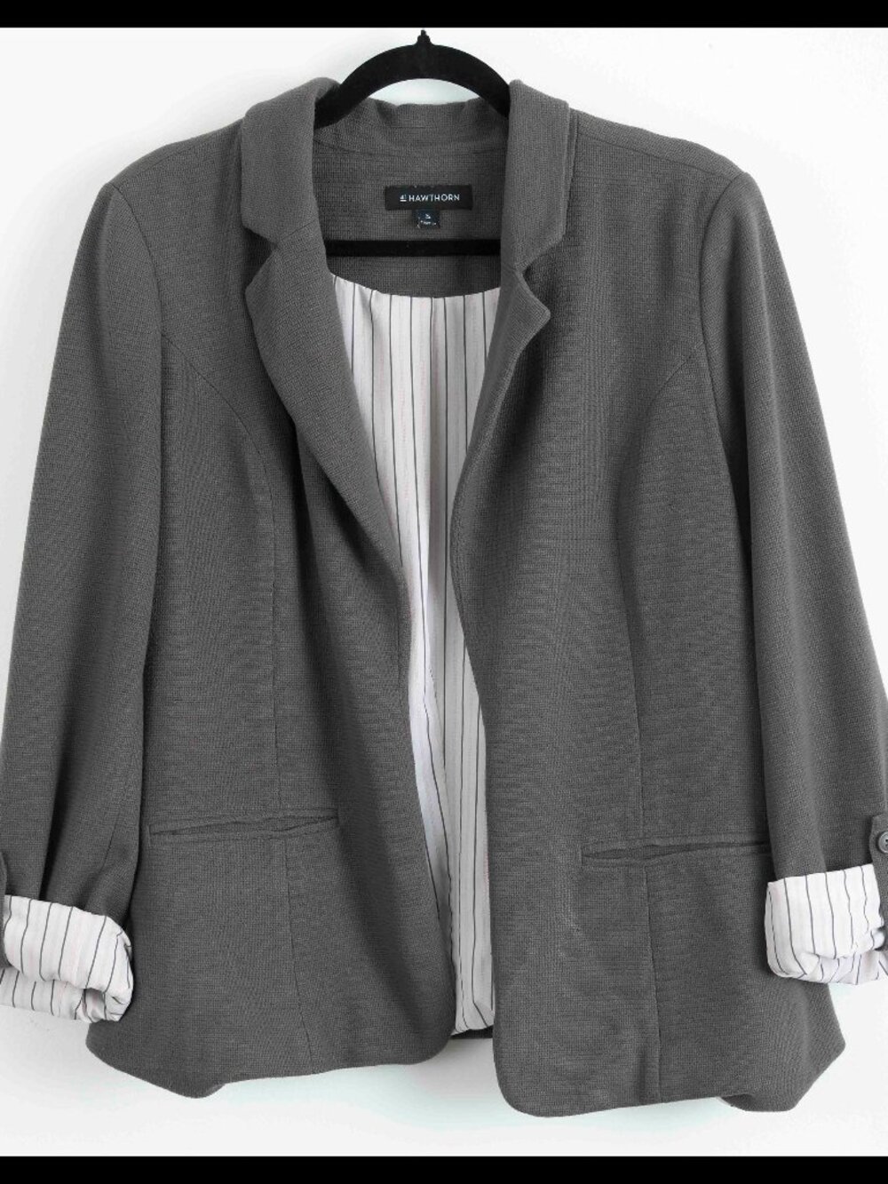 41 Hawthorn Womens Gray Textured Tab Sleeve Open Front Blazer XL EUC